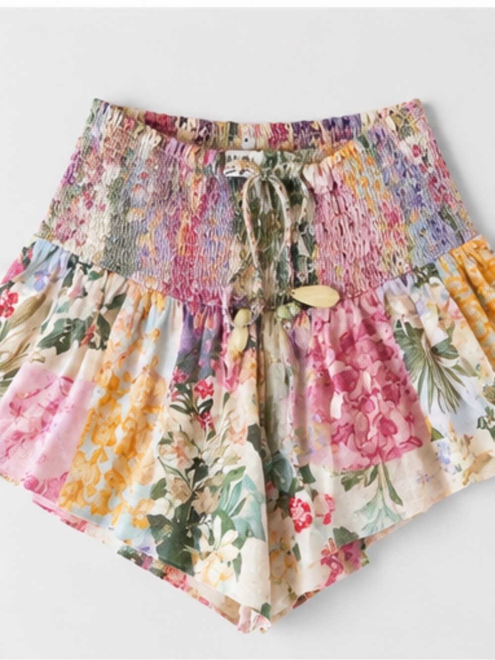 Zara Floral Smocked High Waist Shorts Pink Multicolor Size M